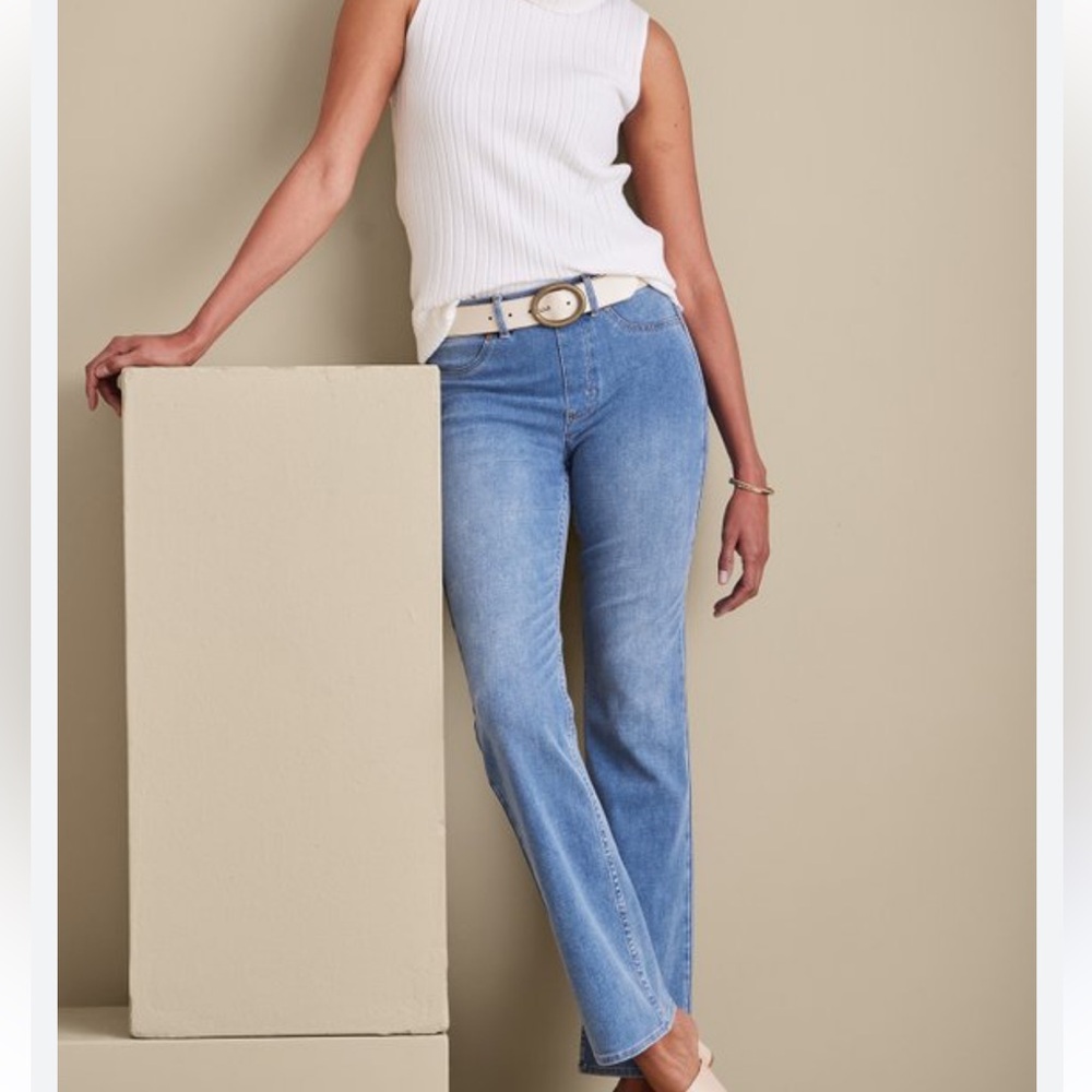 SOFT SURROUNDINGS BLUE DENIM WASH STRAIGHT LEG  PULL-ON JEGGINGS SIZE SMALL